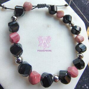 “Antares” Constellarium Bracelet | Rhodonite & Onyx | Adjustable | Protection |